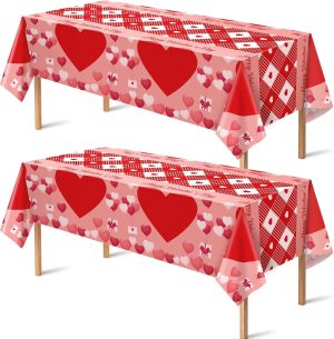 OHOME 2 Pack Valentines Day Decorations - Valentines Decor - Disposable Plastic Valentines Tablecloth | Valentine Decorations Indoor - Valentines Party Decorations Favors | Valentines Backdrop Banner