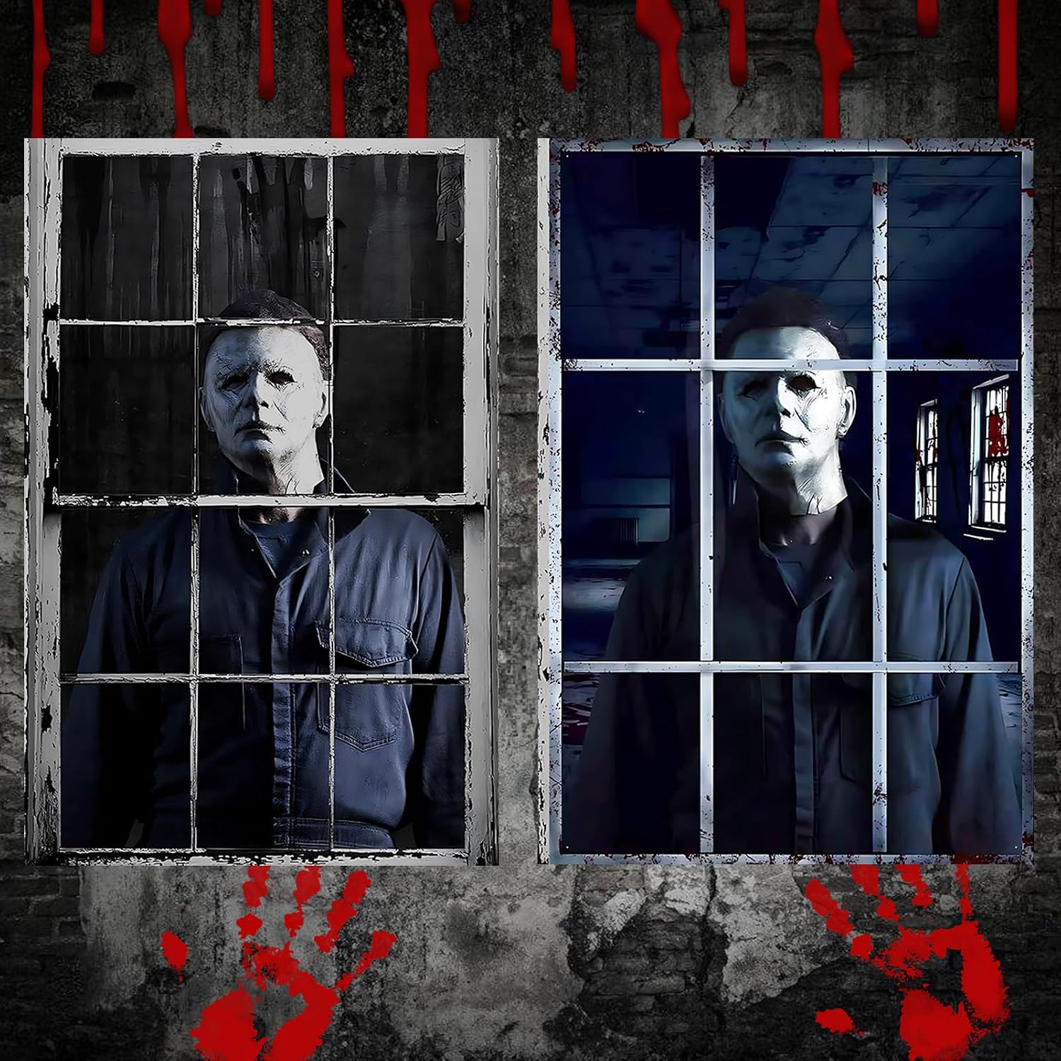 2 Pcs Halloween Horror Window Cover, Scary Curtain Window Door Decorations