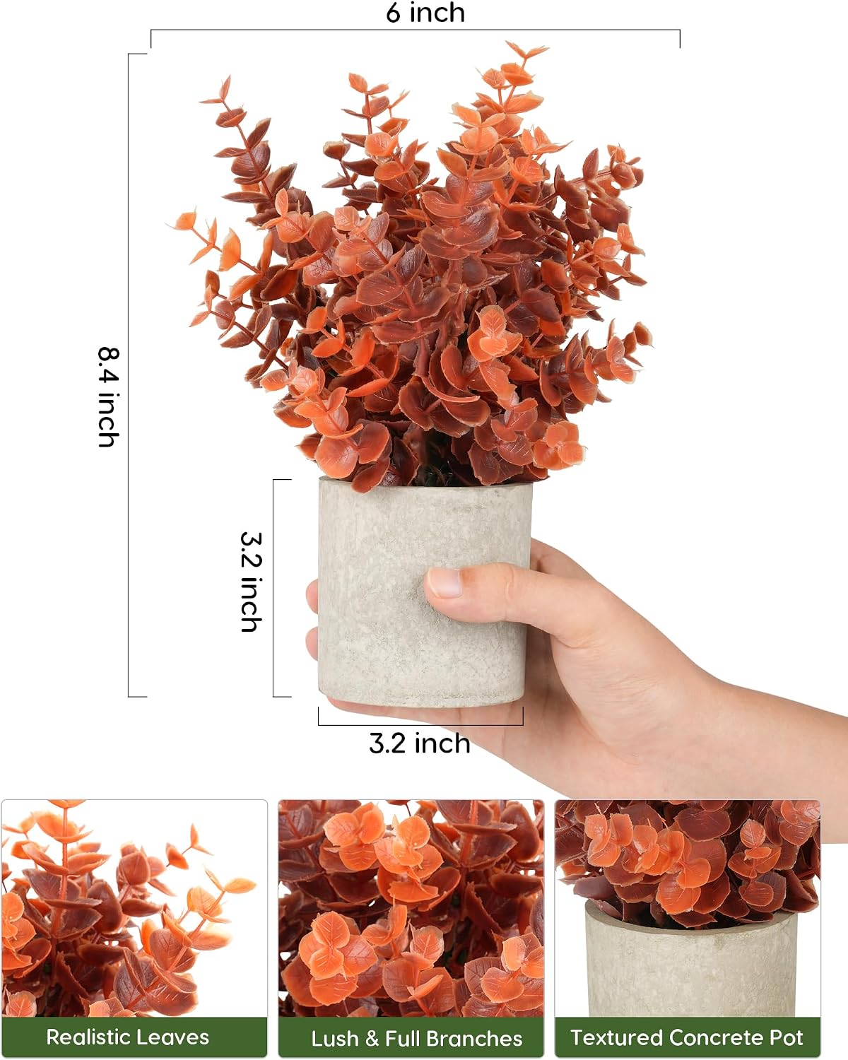 2 Small Realistic Fall Orange Eucalyptus Plants - Potted Indoor Decor - Image 2
