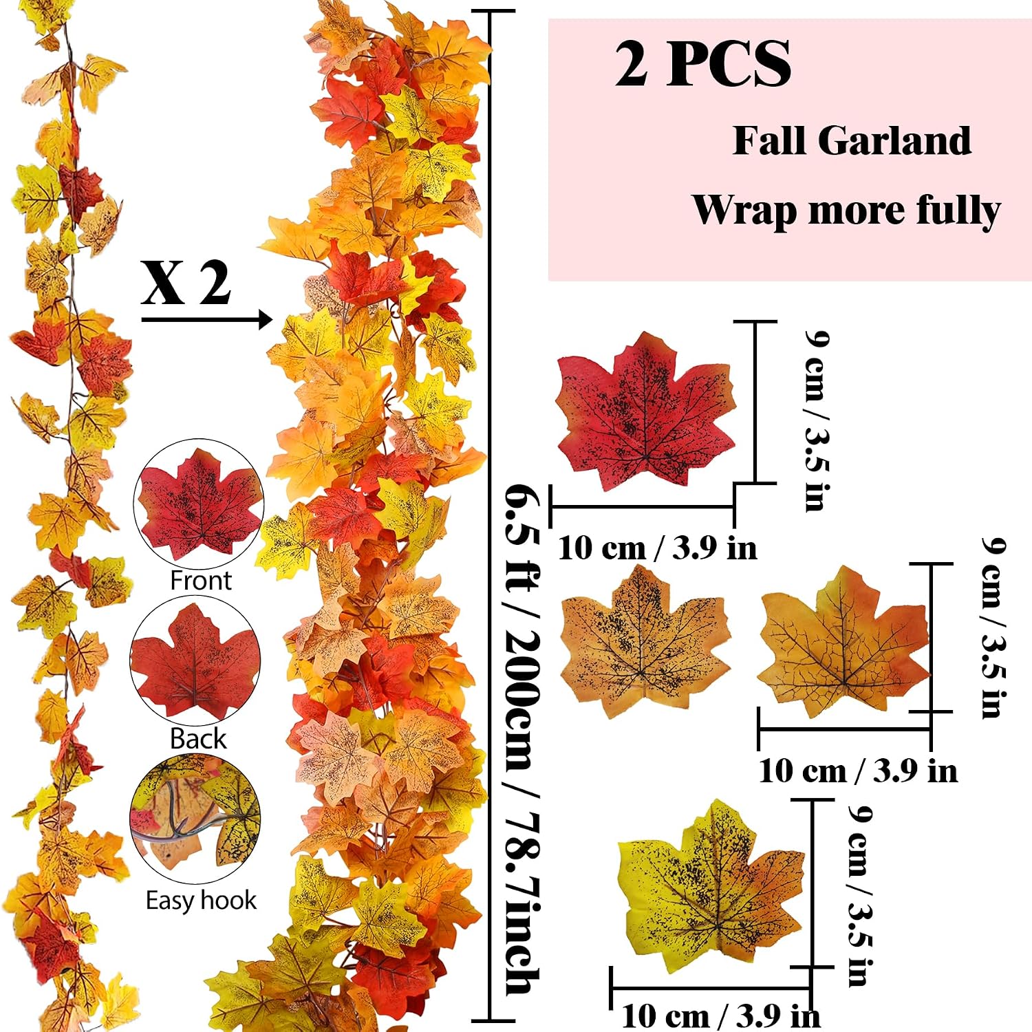 2-pack 13ft Autumn Maple Leaf Garlands for Fall & Home Decor - Image 2
