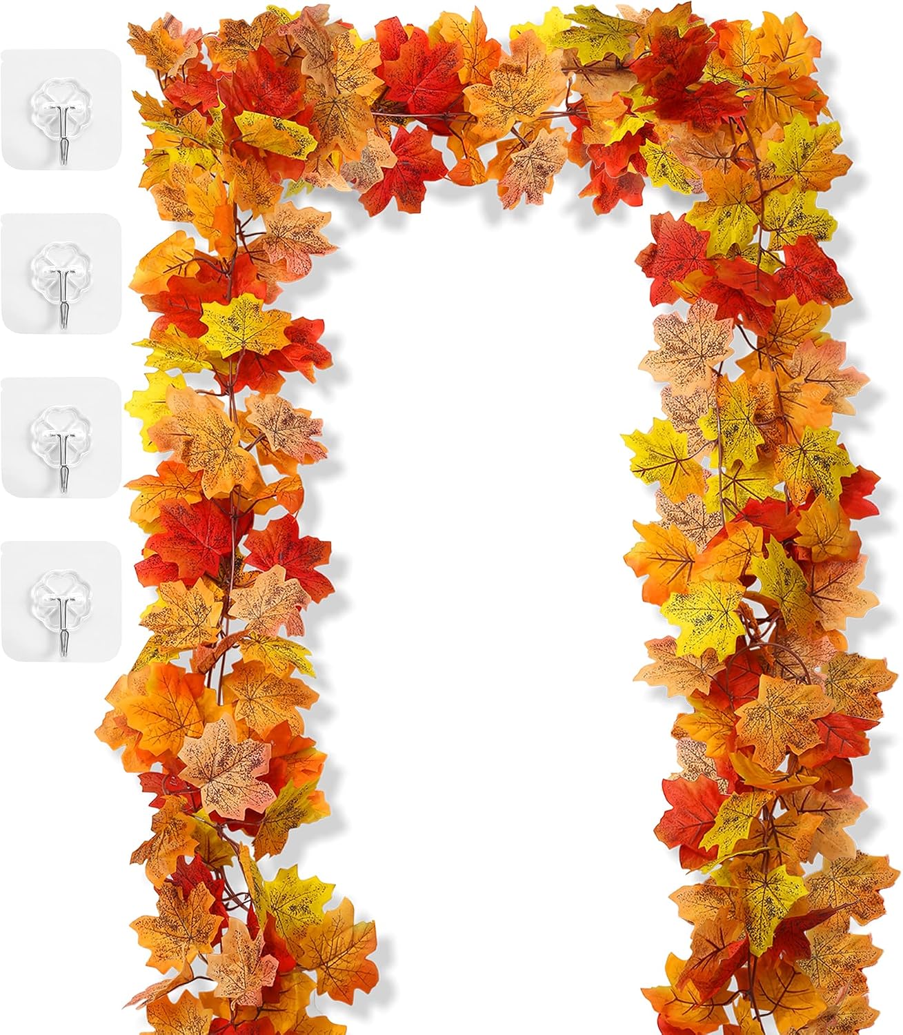 2Pcs 13FT Artificial Fall Leaves Garland for Thanksgiving Decor | Autumn Vines Maple Leaf Garlands for Mantle Fall Decoration for Home Autumn Indoor Outdoor Seasonal Home Decor