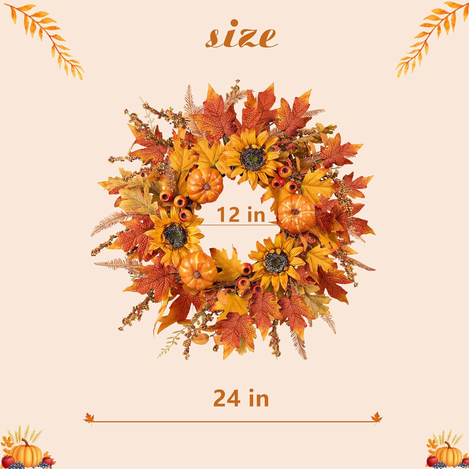 24" Fall Wreath Review: Pumpkins, Sunflowers, Berries for Autumn Front Door - Image 2