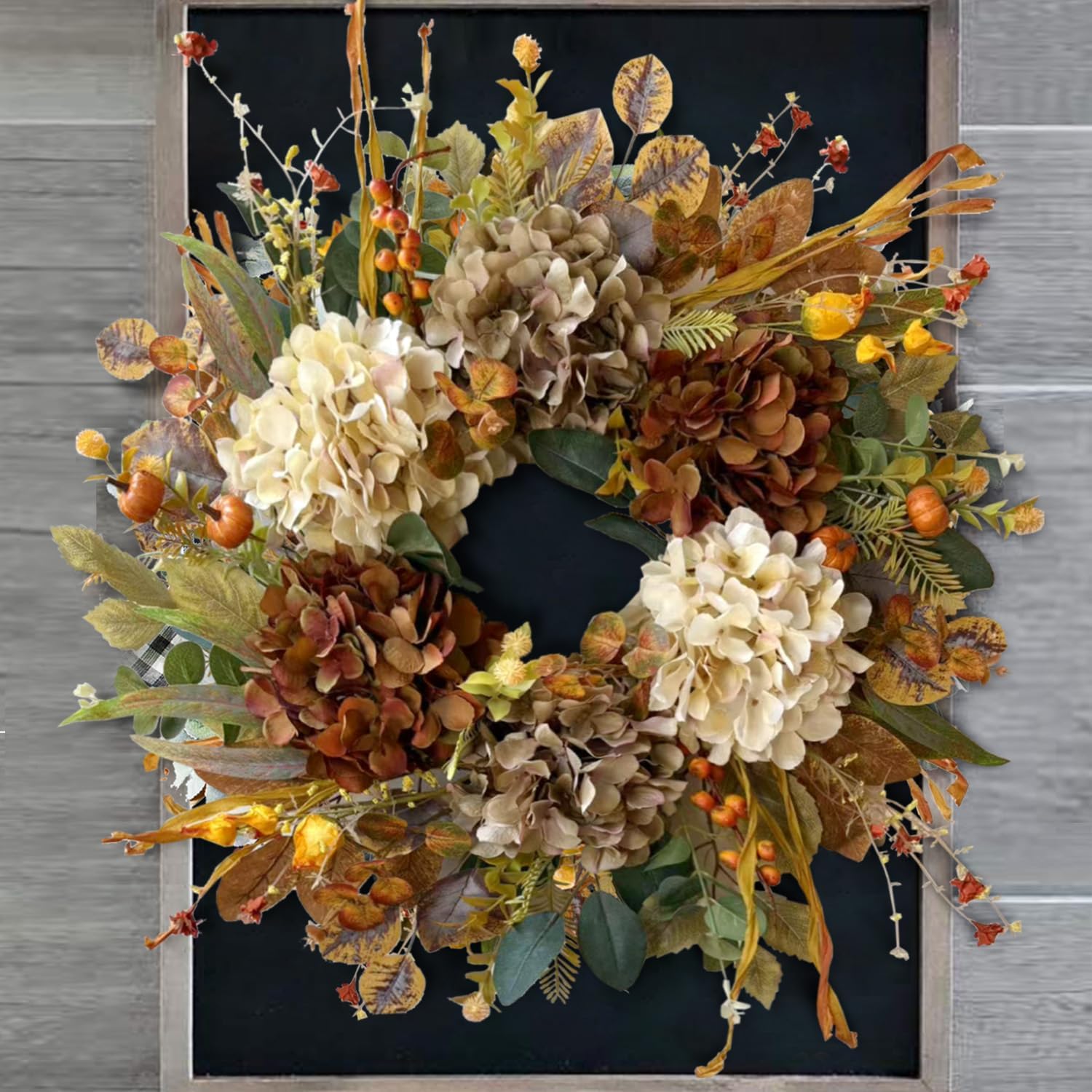 24" Rustic Fall Wreath Review: Hydrangea & Pumpkins for Autumn Front Door Decor - Image 2