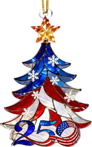 250 Anniversary USA Christmas Ornament, Christmas Decorations, America Gift | 2D Acrylic, 4.4"x2.8", Suncatcher Effect, 250 Anniversary USA Card Included