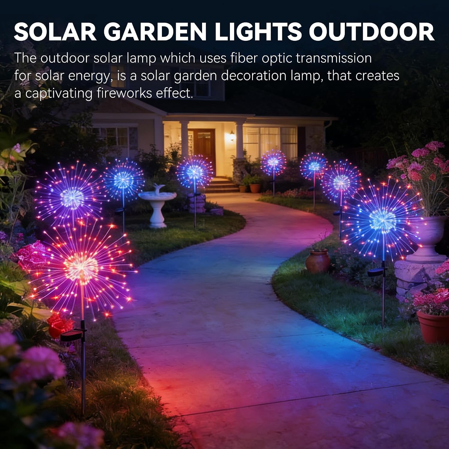 2PC Solar Outdoor Firework Garden Lights - Waterproof LED with 8 Modes - Image 2