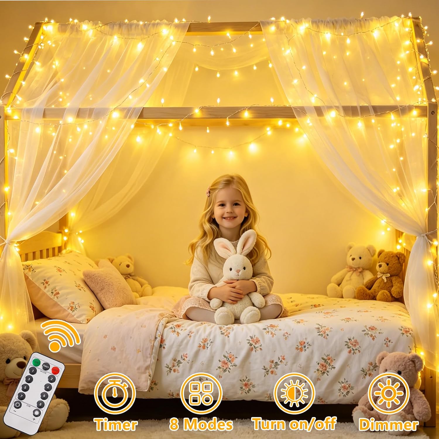 2x33ft 100 LED Warm White Battery String Lights w/ Remote, Indoor/Outdoor - Image 2