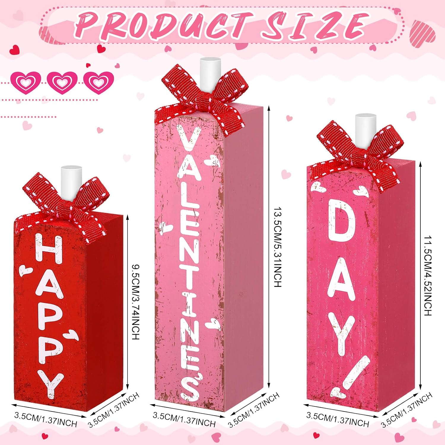 3 Pcs Rustic Farmhouse Wooden Valentine's Day Block Signs for Home & Tray Decor - Image 2