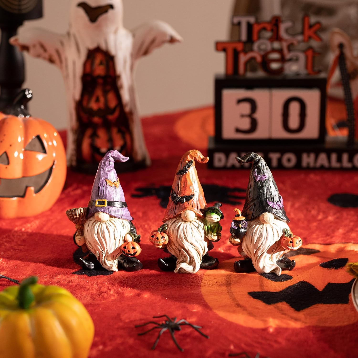 3 Resin Halloween Gnomes: Witch Hat, Bat, Jack O Lantern. Indoor & Outdoor Decor. - Image 2