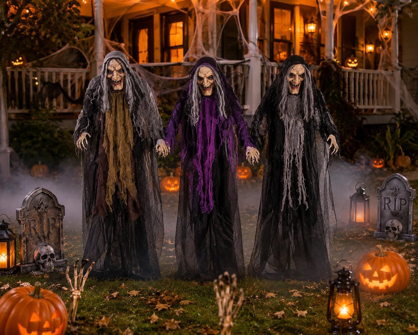 3.6ft Eerie Witches Trio Yard Stakes: Hand-in-Hand Halloween Decor - Image 2