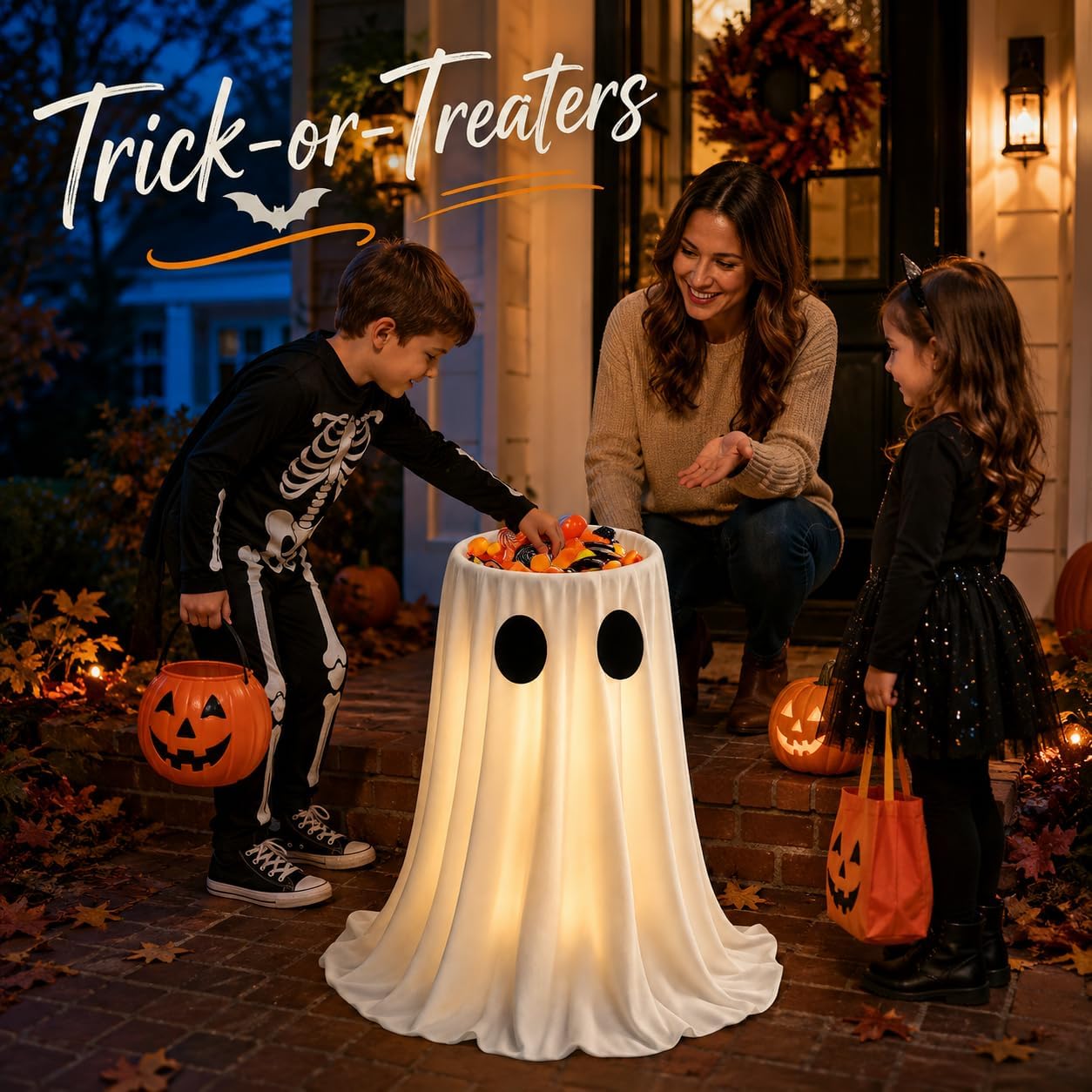 30" Lighted Ghost Candy Bowl with Timer Remote for Outdoor Halloween Decor - Image 2
