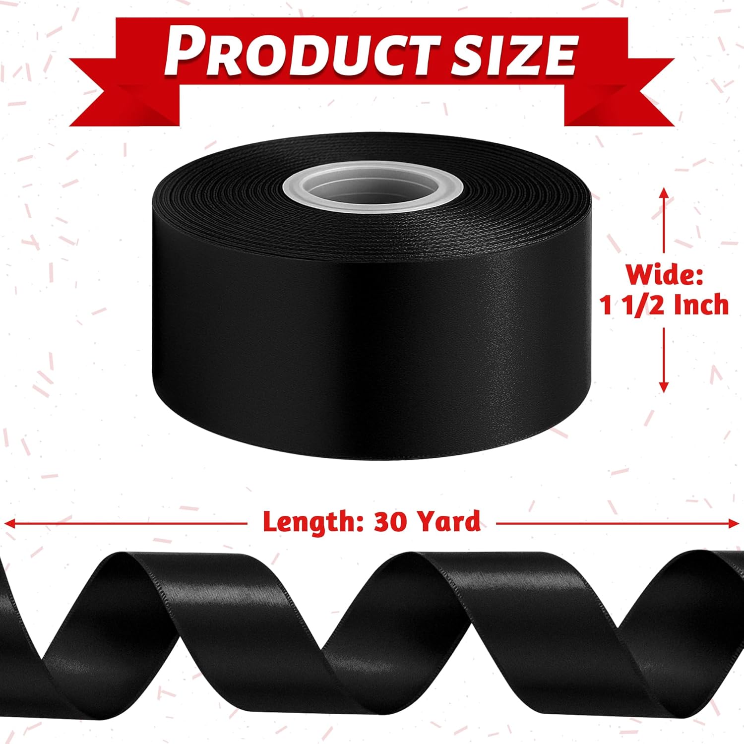 30yd x 1.5in Black Satin Ribbon. Glossy, Sturdy, Stitched Edge for Gifts & Decor. - Image 2