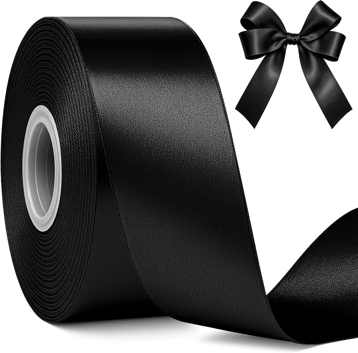 30 Yards 1 1/2 in Black Satin Ribbon for Gift Wrapping Halloween Decoration | Sleek Glossy Black Ribbon, Easy Cut, Sturdy Polyester, Strengthen Stitched Edges, Graduation, Floral Arrangements and Bows