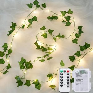 JMEXSUSS 100 LED Vines with Lights Battery Operated, 33Ft, Ivy | Ivy Vines with Fairy Lights Leaf with Remote for Bedroom Wall Classroom Dorm Wedding Birthday Party Decor(Warm White)