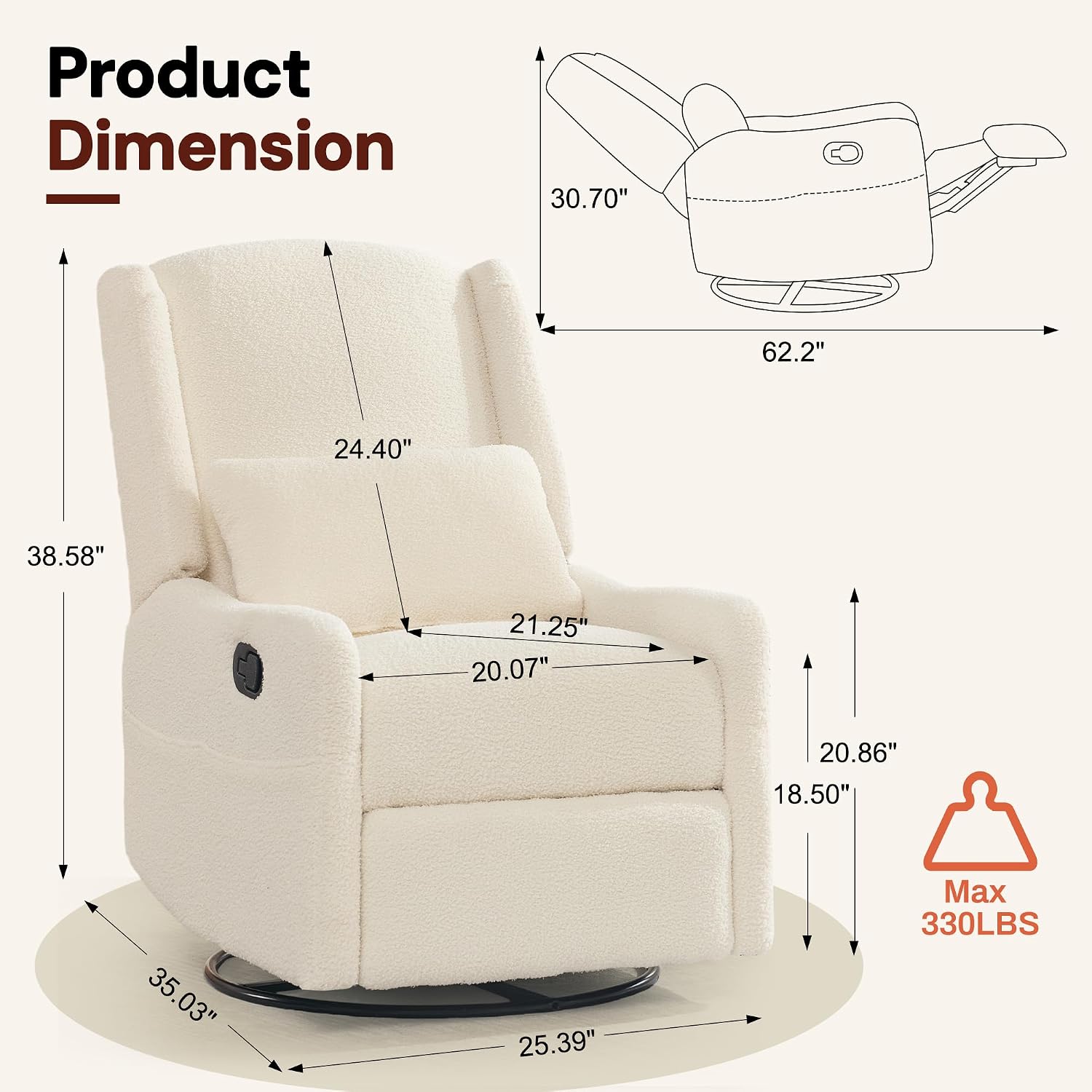 360° Swivel Beige Boucle Glider Recliner Rocker: Nursery & Home Comfort - Image 2