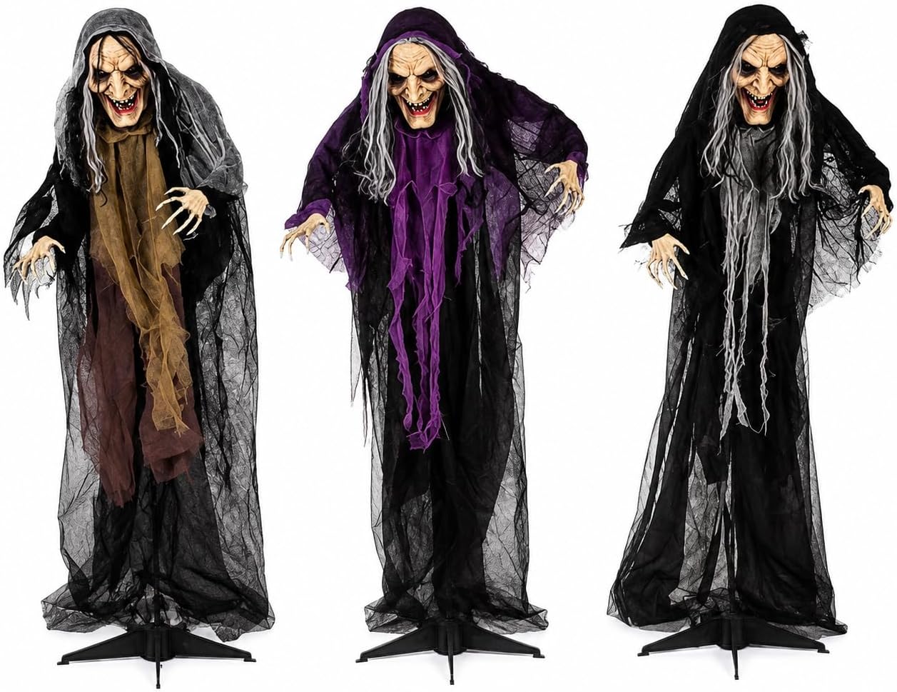 Fun Express Halloween Witches Outdoor Yard Stakes Decor, 3.6ft, 3pc | Spooky 3.6ft Witches Trio Holding Hands with Heavy-Duty Ground Stakes Creates an Eerie Haunted Outside Lawn Display