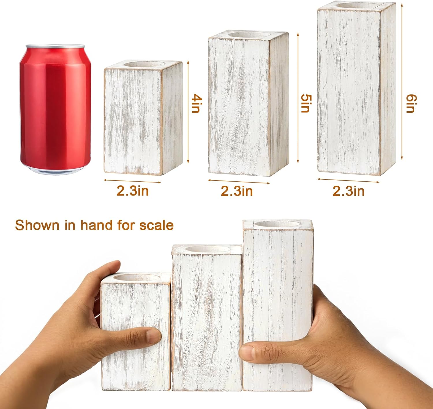 3pc White Wood Farmhouse LED Candle Holders | Modern Rustic Home Decor - Image 2