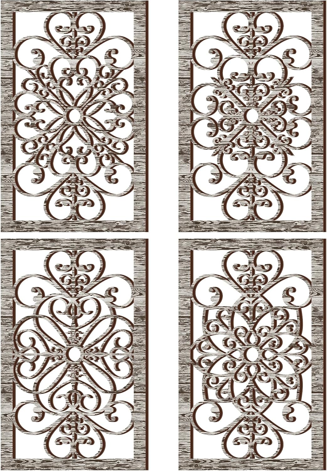 Yulejo 4 Pcs Thicken Rustic Wall Decor Modern Farmhouse Art Decor Wooden Hollow Carved Design Rustic Art for Living Room Hallway Decor Office Kitchen Wall
