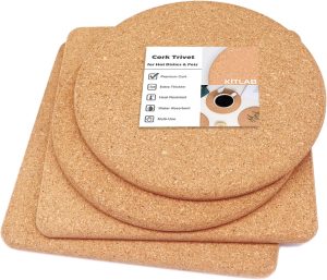 Cork Trivets for Hot Dishes, Hot Pots and Pans, 8 Inch 4 Pcs | High Density Thick Cork Trivet, Fine Particle Cork, Heat Resistant, Large Coaster for Kitchen, Hot Pads for Countertop
