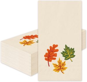Whaline Fall Guest Napkins Orange Green Yellow Leaves Disposable Napkins Vintage Leaves Paper Hand Towel for Autumn Thanksgiving Party Supplies, 40Pcs