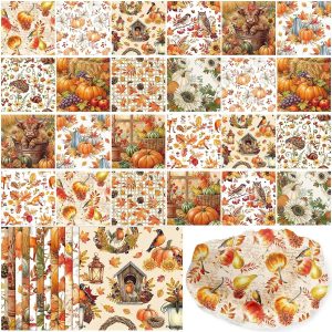 Tenceur 48 Pack 12 Styles Vintage Fall Napkins for Decoupage, 13 Inch | Autumn Decoupage Napkins, Harvest Pumpkin Highland Cow Decorative Tissue Paper for Crafts Thanksgiving DIY Project Home Decor