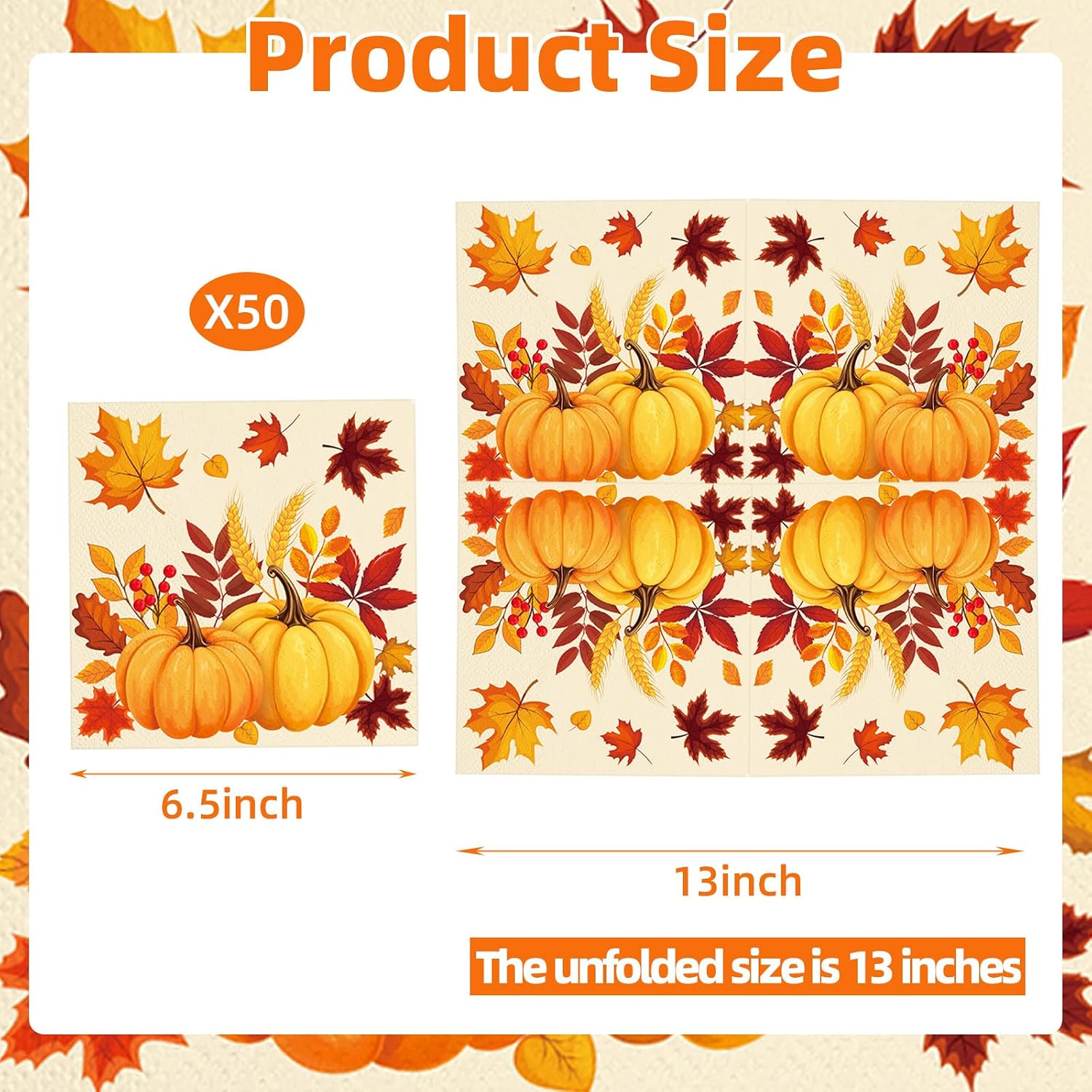 50 Disposable Fall Pumpkin Leaves Napkins for Thanksgiving & Autumn Parties - Image 2