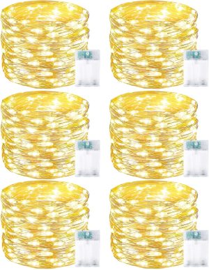 6 Pack Fairy Lights Battery Operated with Timer, Each 20FT 60LED Christmas String Lights Outdoor Indoor, Cuttable Battery Twinkle Light for Bedroom Home Wedding DIY Christmas Decorations (Warm White) | Cuttable Copper Wire, Waterproof Battery String Lights for Indoor Outdoor, Wedding, Bedroom, Home, DIY, Christmas Decorations