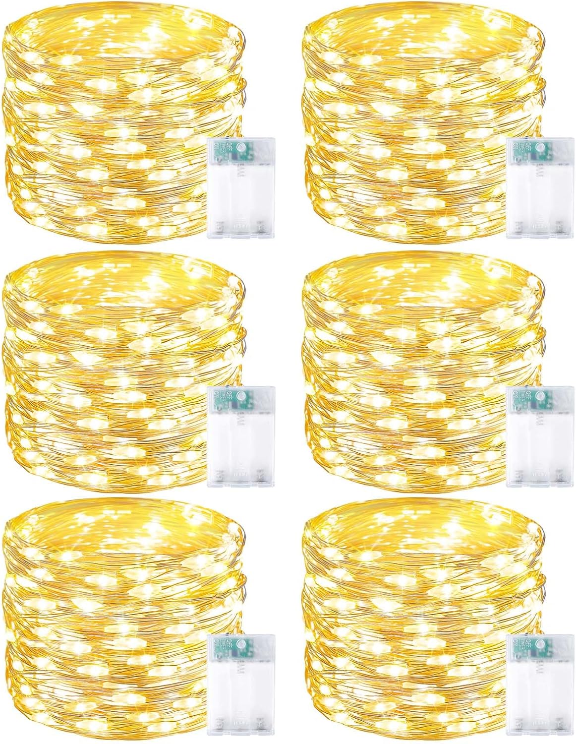 6 Pack Fairy Lights Battery Operated with Timer, Each 20FT 60LED Christmas String Lights Outdoor Indoor, Cuttable Battery Twinkle Light for Bedroom Home Wedding DIY Christmas Decorations (Warm White) | Cuttable Copper Wire, Waterproof Battery String Lights for Indoor Outdoor, Wedding, Bedroom, Home, DIY, Christmas Decorations