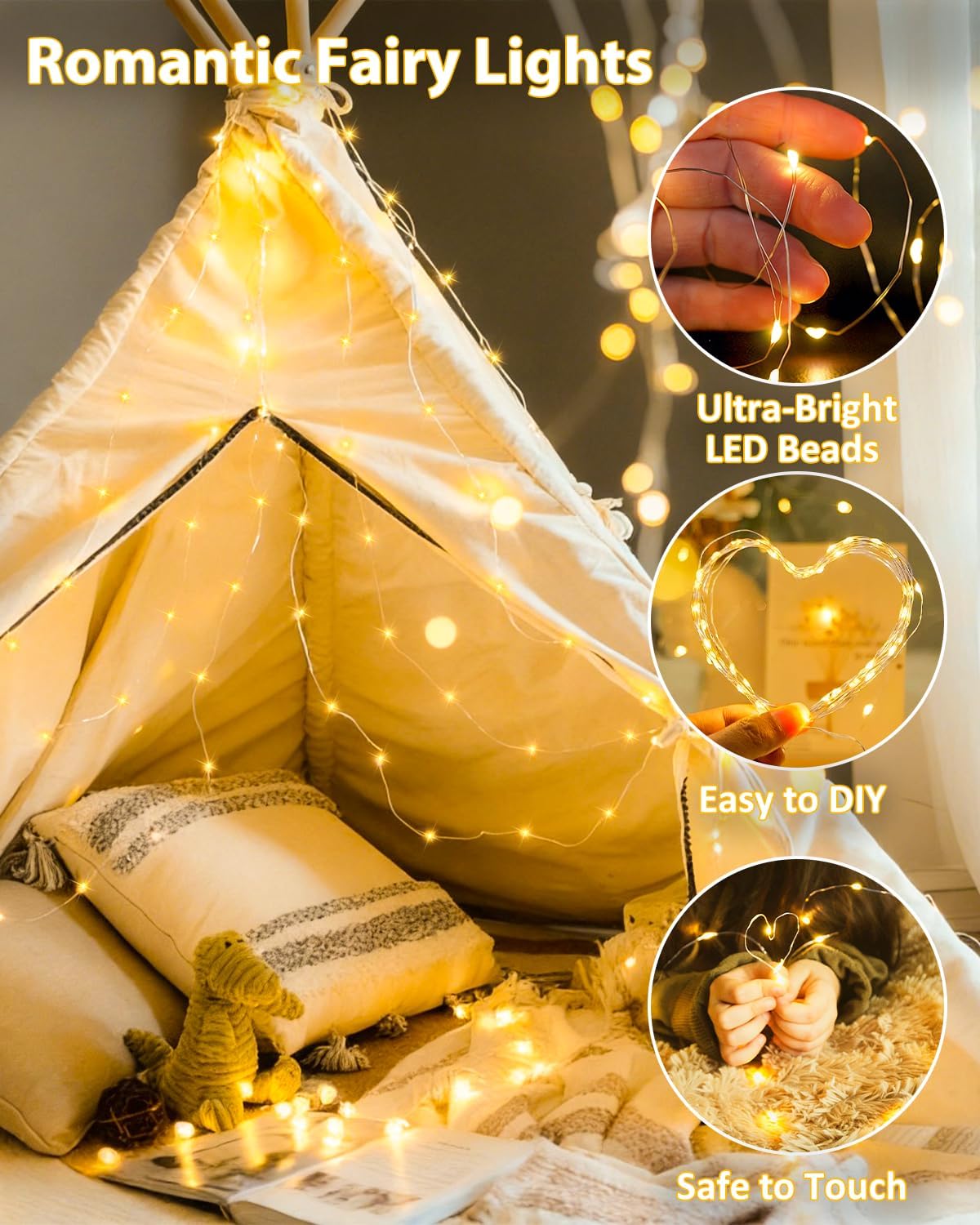 6-Pack Warm White Battery Fairy Lights w/ Timer. Cuttable, Waterproof Decor. - Image 2