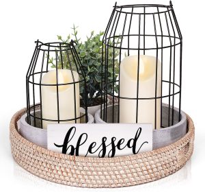 Rustic Farmhouse Decor Set of 7 - for Living Room Dining Table Centerpieces Fireplace Home Decoration- Modern Upscale Kitchen Counter Decor