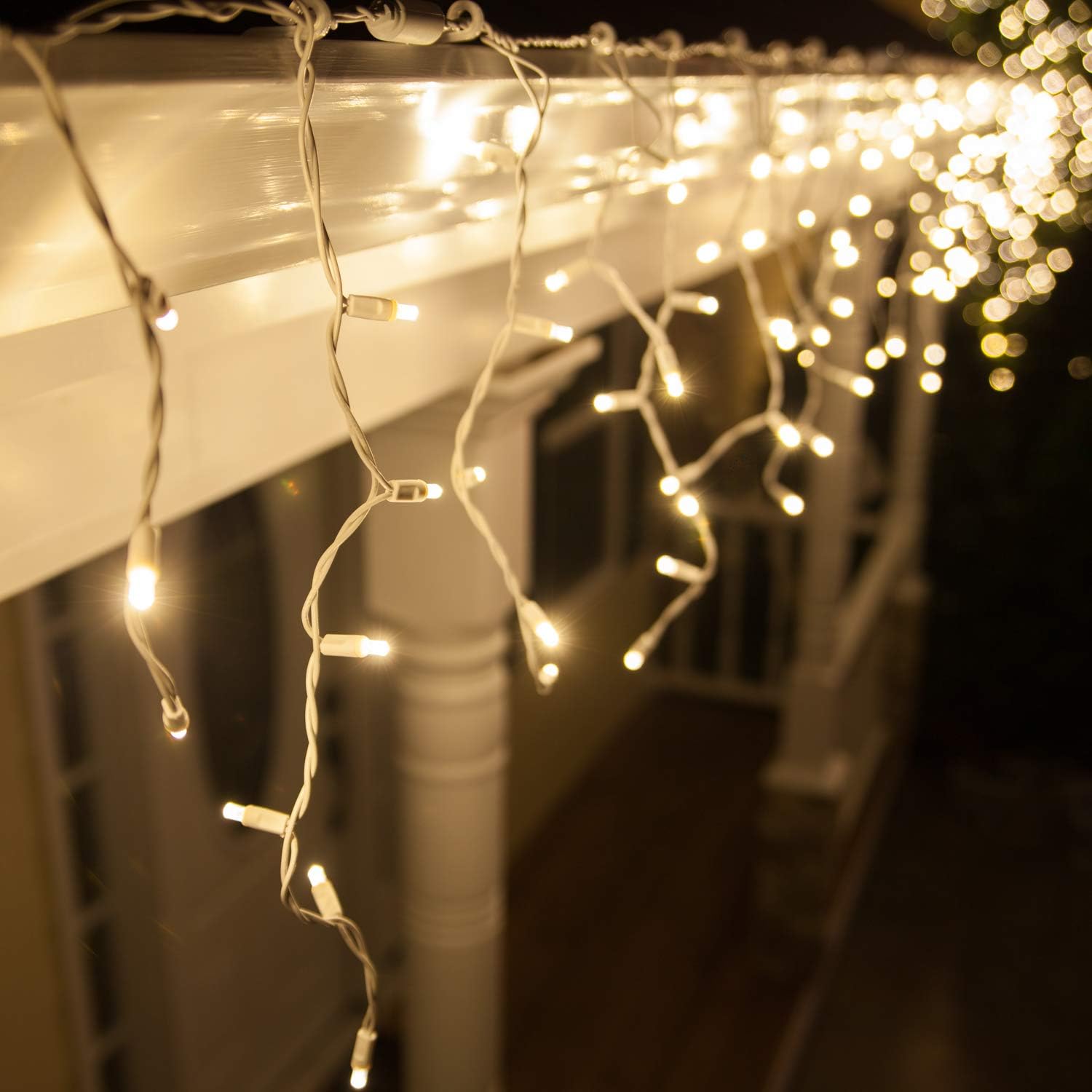 Wintergreen Lighting 70 5mm Warm White LED Icicle Christmas Lights, 7 ft White Wire Indoor/Outdoor Commercial Grade Holiday, Party, Bedroom & Home Decor Lighting