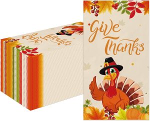 Thanksgiving Paper Napkins - 3ply Fall Paper napkins 15.8 x 13 Inches Disposable paper napkin for Autumn thanksgiving Party Decorations, 80 Pack, Turkey Design
