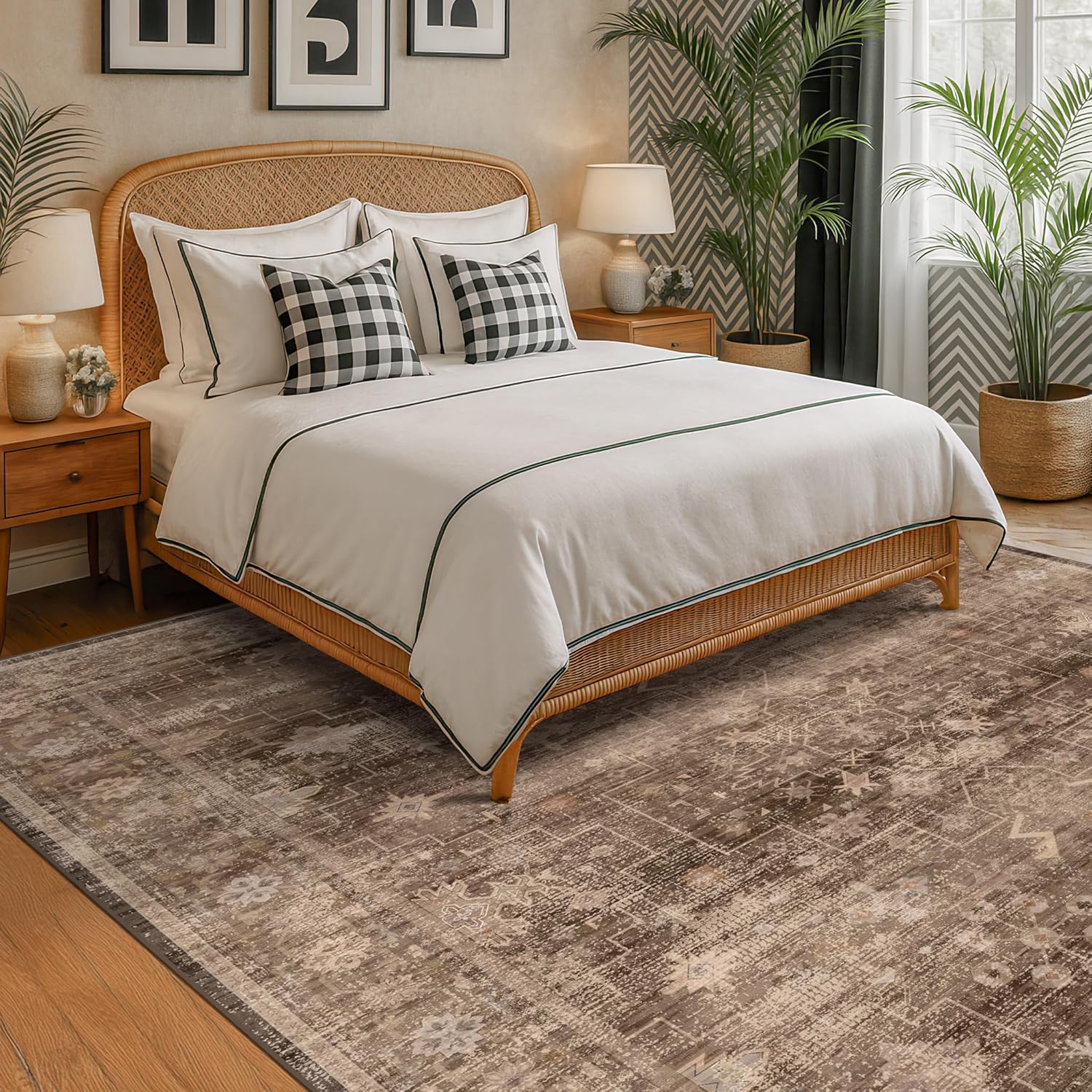 8x10 washable boho taupe area rug low pile non slip neutral for modern homes.jpg