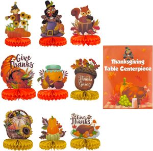 OHOME Thanksgiving Table Decor - 9 PCS Honeycomb | Thanksgiving Decorations Indoor Outdoor - Fall Centerpieces for Tables | Friendsgiving Party Decorations Supplies Favors Essentials for Home Kitchen