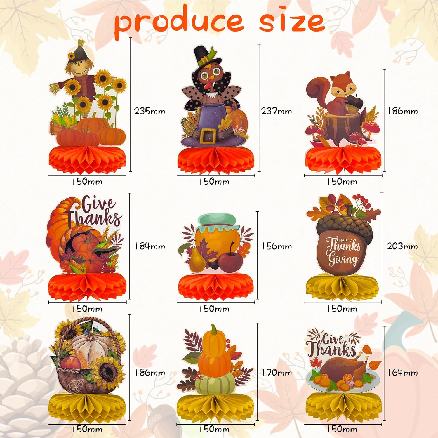 9 PC Honeycomb Thanksgiving Fall Table Decor | Centerpieces for Parties - Image 2