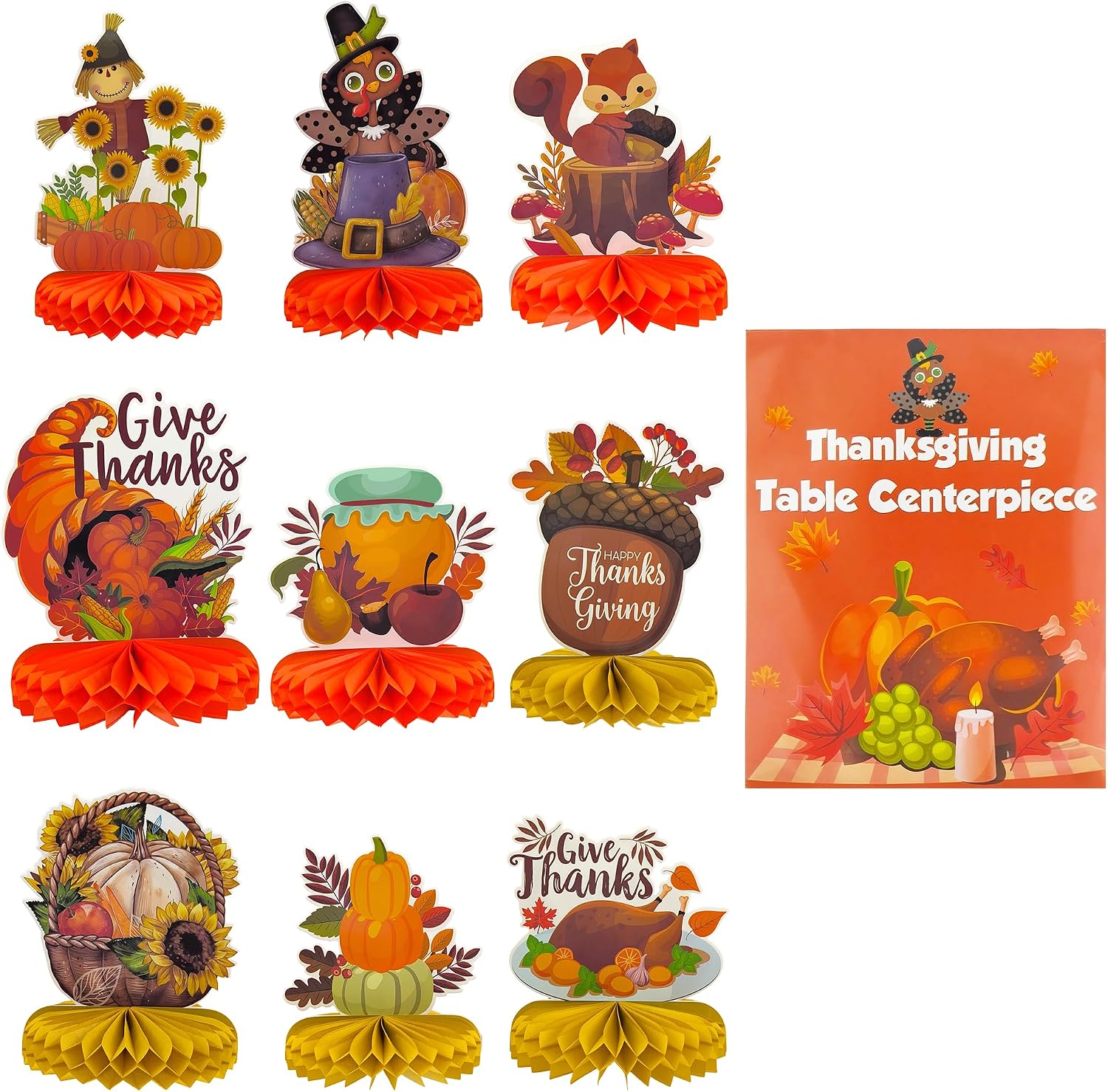 OHOME Thanksgiving Table Decor - 9 PCS Honeycomb | Thanksgiving Decorations Indoor Outdoor - Fall Centerpieces for Tables | Friendsgiving Party Decorations Supplies Favors Essentials for Home Kitchen