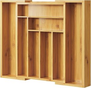 Pipishell Bamboo Expandable Silverware Drawer Organizer, Adjustable Kitchen Utensil Tray for Forks, Spoons and Knives, Wood Storage Cutlery Holder for Bedroom and Living Room