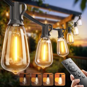 addlon 100FT Outdoor String Lights ST38 LED with Remote Waterproof Dimmable | Shatterproof Replaceable Bulbs, Connectable Hanging Strand for Porch Backyard Patio Garden Deck Outside, Timer,3 Modes