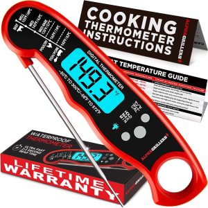 Alpha Grillers Instant Read Meat Thermometer Digital, Cooking, Food, Grill | 1-2 Second Ultra-Fast Response Time, Bright Backlit Display, Waterproof (IP67), Pre-Calibrated & Ready to Use