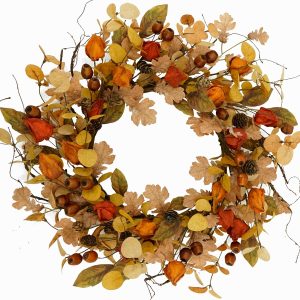 AMF0RESJ Artificial Fall Wreath for Front Door Autumn Wreath for Home Decor | golden eucalyptus leaves,oak leaves for Indoor Outdoor Farmhouse Home Wall Window Festival Wedding Decor