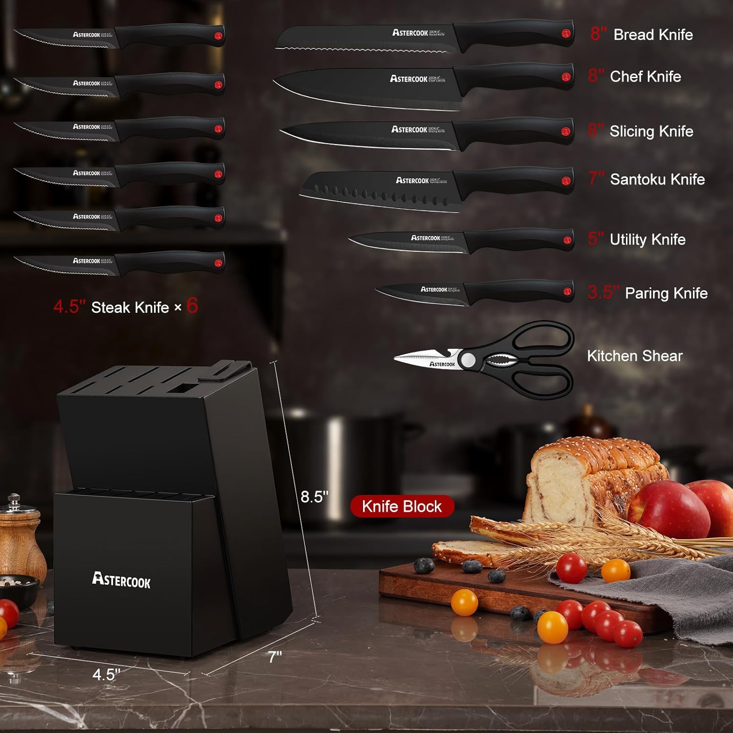 Astercook 15pc German SS Knife Set Review: Block, Sharpener & Dishwasher Safe - Image 2