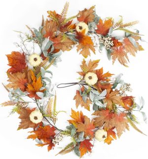 Fall Garland for Mantle,6FT Fall Leaves Pumpkin Garland with Berries for Halloween Thanksgiving Autumn Decoration,Great Farmhouse Fall Decor for Home.