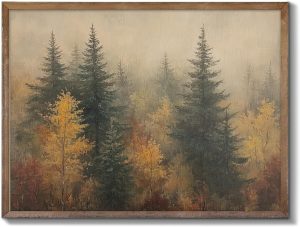 XOCUUI Autumn Forest Canvas Wall Art, Classical Retro Fall Forest Andscape Trees Canvas Prints Home Decor Office Farmhouse Bathroom, 8"X10" Unframed