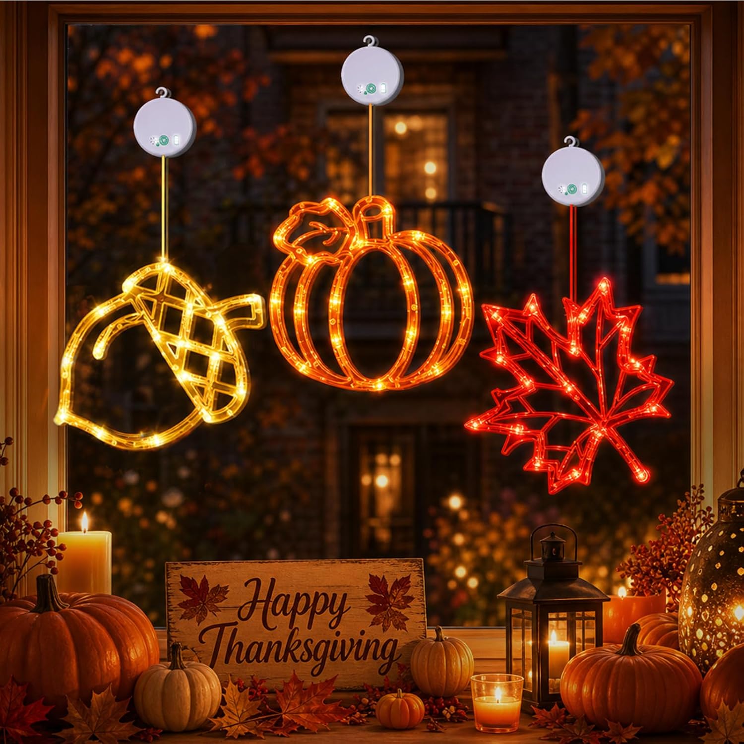 Fall Decor Window Lights 2026, Thanksgiving Decorations LED Lights | Fall Lights with Suction Cups, Thanksgiving Lights Battery Operated(Exclusive), Slow Fade Mode and Timer, Autumn Decorations