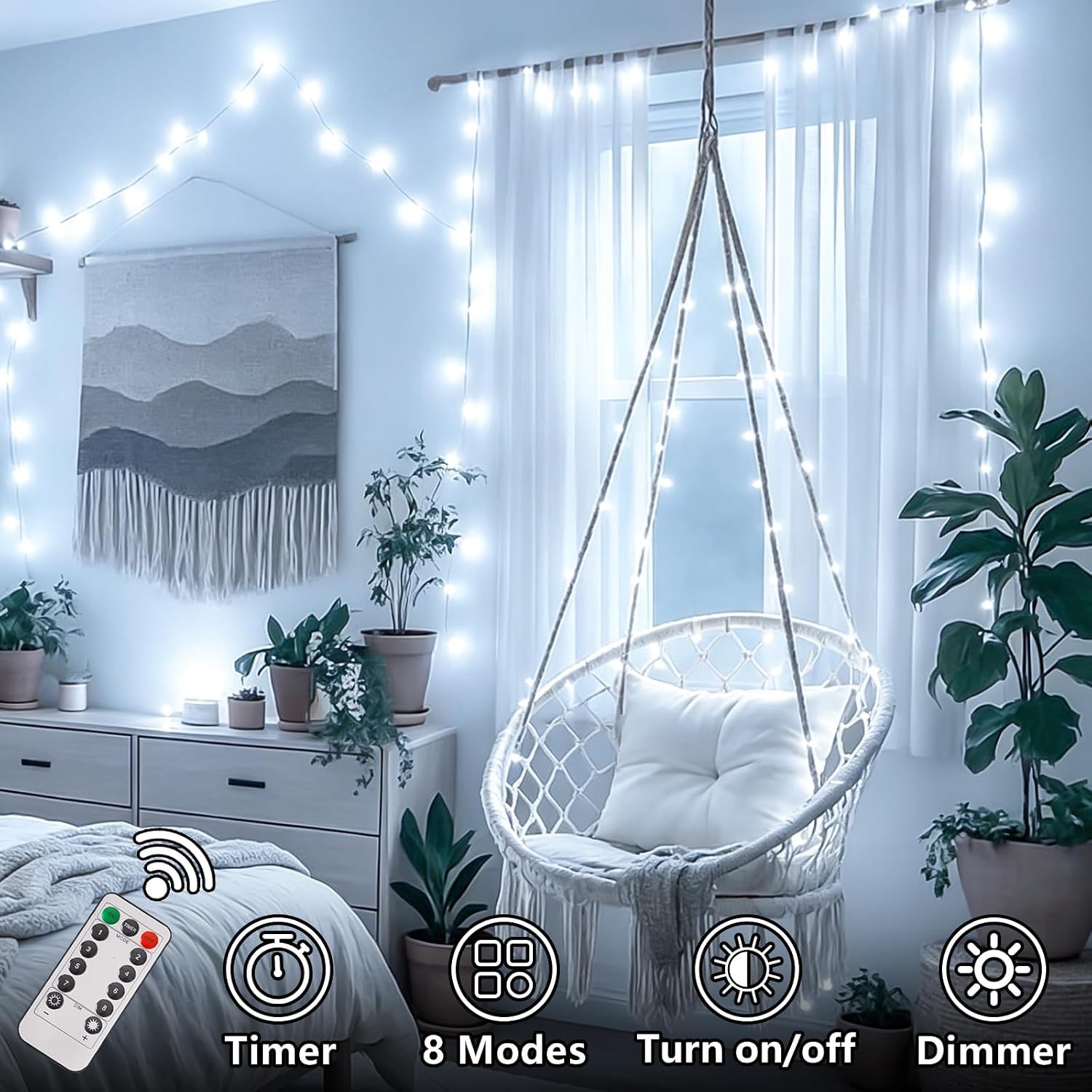 Battery LED White Christmas Fairy Lights 2-Pack, 8 Modes, Remote, Waterproof - Image 2
