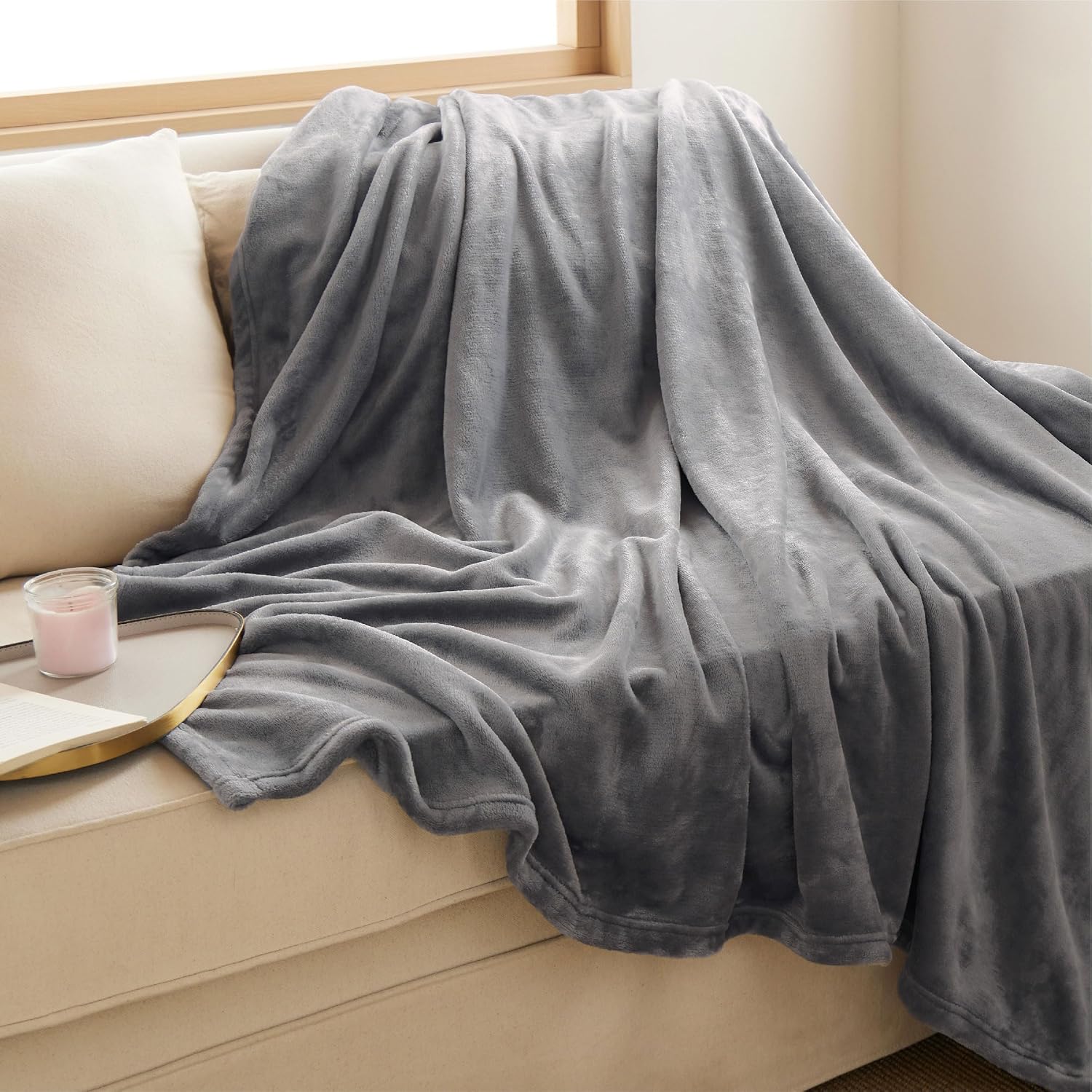 Bedsure 50x60 Soft Grey Fleece Throw: Cozy for Couch, Travel & Halloween - Image 2