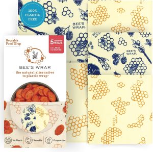 Bee's Wrap Beeswax Food Wraps, 5 Pack Assorted - Honeycomb & Bees & Bears | 2 Large & 3 Medium - Organic Beeswax Wraps - Plastic Free - Reusable Food Storage - Cheese, Produce & Leftovers - Made in USA