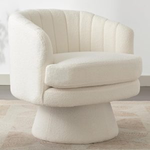 Swivel Accent Chair with Armrest, Modern 360 Degree Swivel Barrel Chair with Curve Back and Soft Cushion,Comfy Round Sherpa Teddy Armchair Single Sofa for Living Room,Bedroom,Waiting Room,Beige