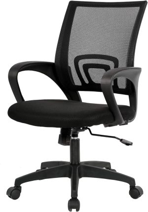BestOffice Ergonomic Office Chair | Mid-Back Swivel Desk Chair | Dark Black | with Lumbar Support, Adjustable Height & Breathable Backrest | Sponge Seat & Rolling Wheels | for Home, Office | Pack of 1