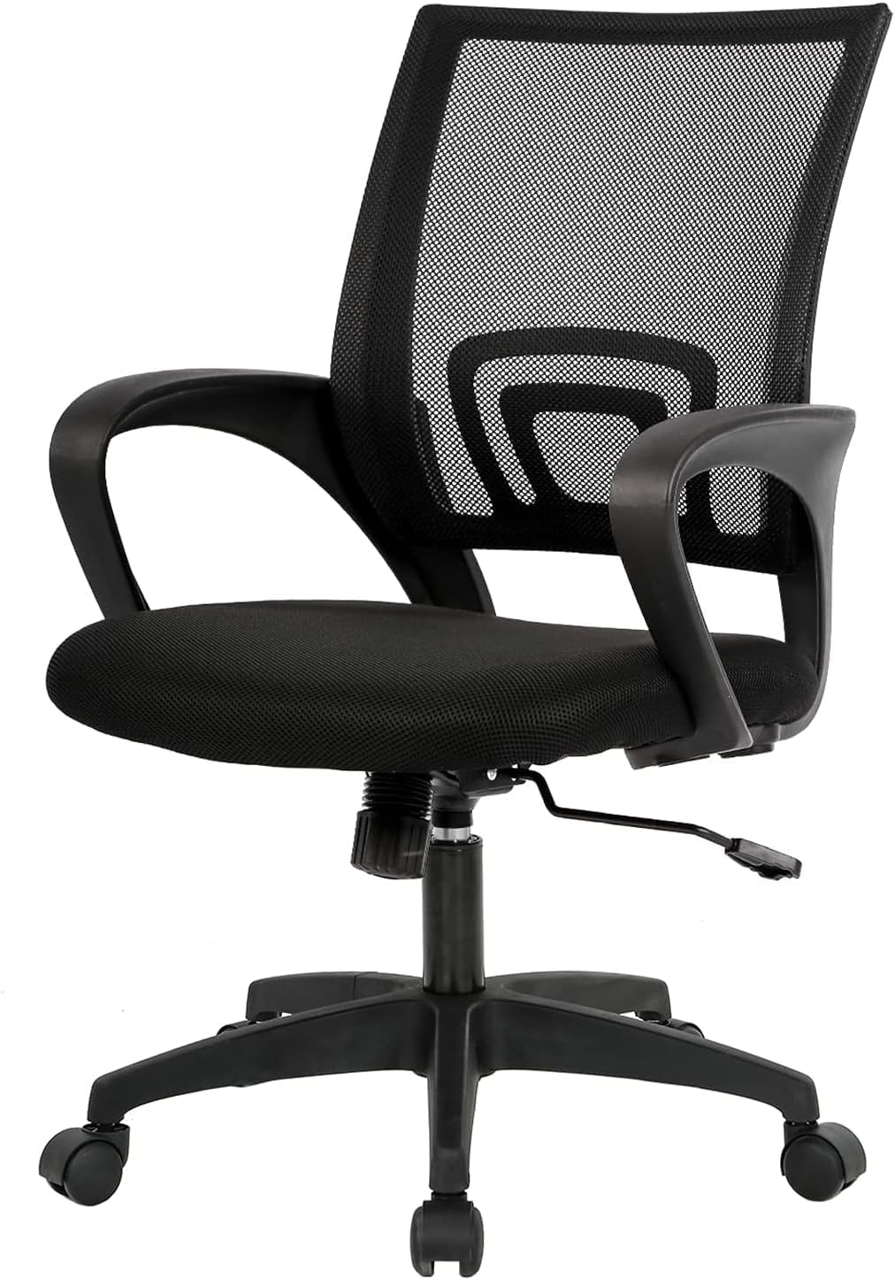 BestOffice Ergonomic Office Chair | Mid-Back Swivel Desk Chair | Dark Black | with Lumbar Support, Adjustable Height & Breathable Backrest | Sponge Seat & Rolling Wheels | for Home, Office | Pack of 1