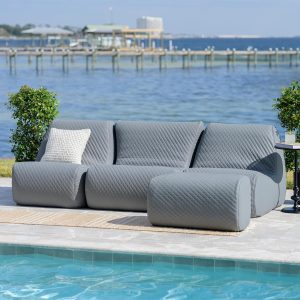 Big Joe Solvana Outdoor Sectional, 4 Piece Patio Furniture Set, Weather-Resistant Cool Touch Silicone Stitched Leather Sofa, Moonlit Gray